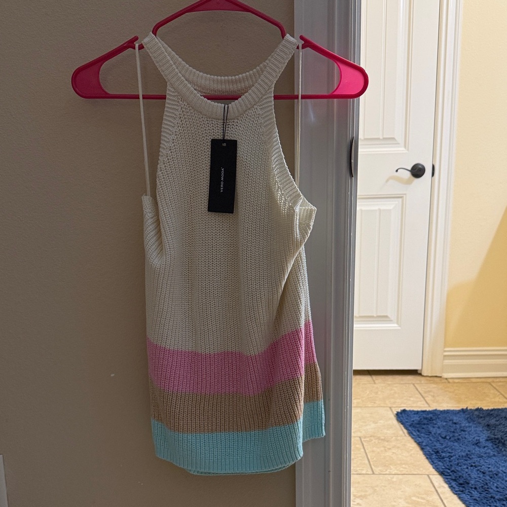 Vero Moda Cream and Pastel Striped Tank Top